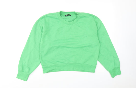 Zara Womens Green Cotton Pullover Sweatshirt Size S Pullover
