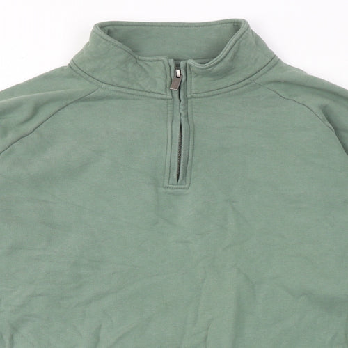 Marks and Spencer Mens Green Cotton Henley Sweatshirt Size L