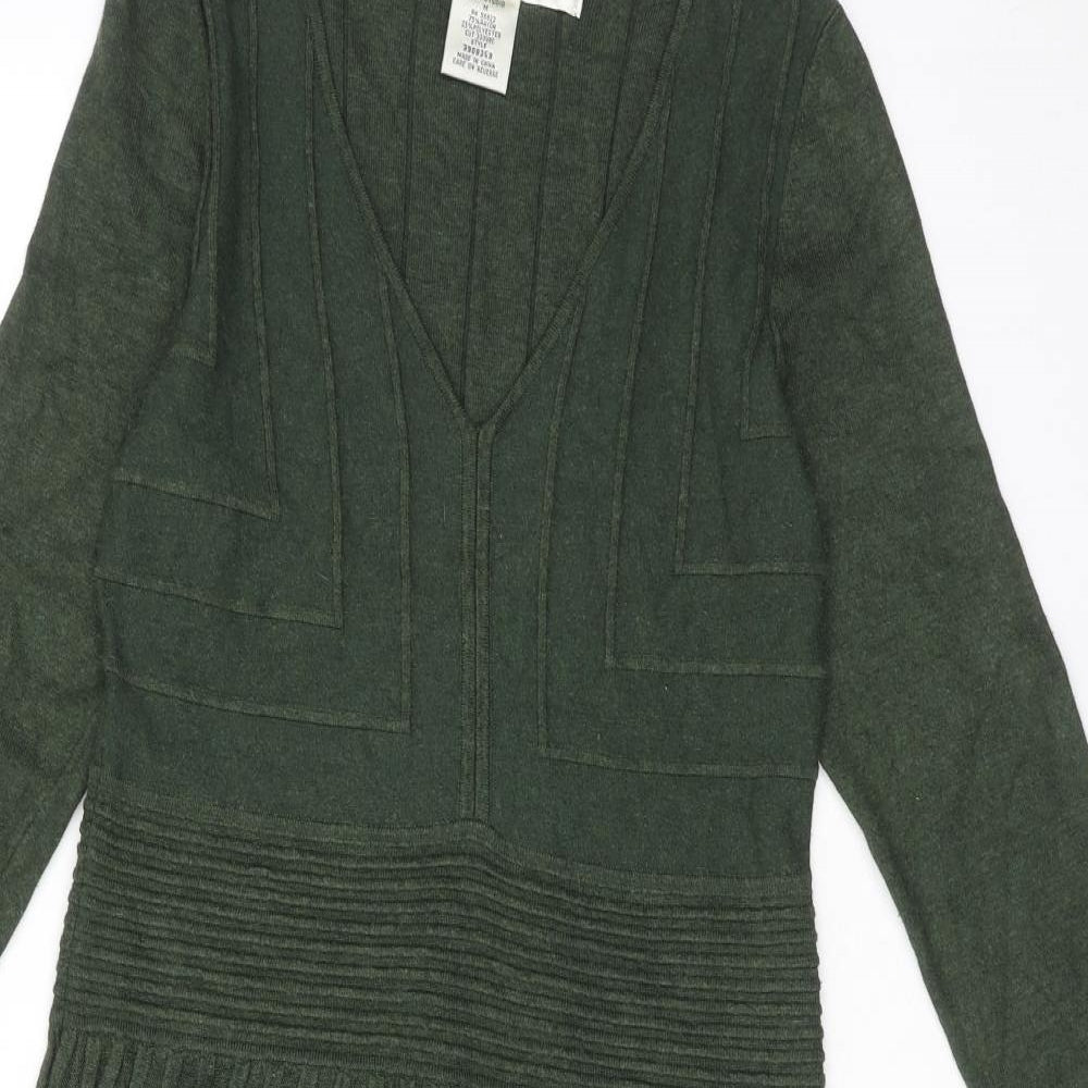Marks and Spencer Womens Green Viscose A-Line Size M V-Neck Pullover