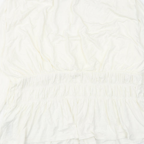 Marks and Spencer Womens White Viscose Basic Blouse Size 16 Scoop Neck - Peplum