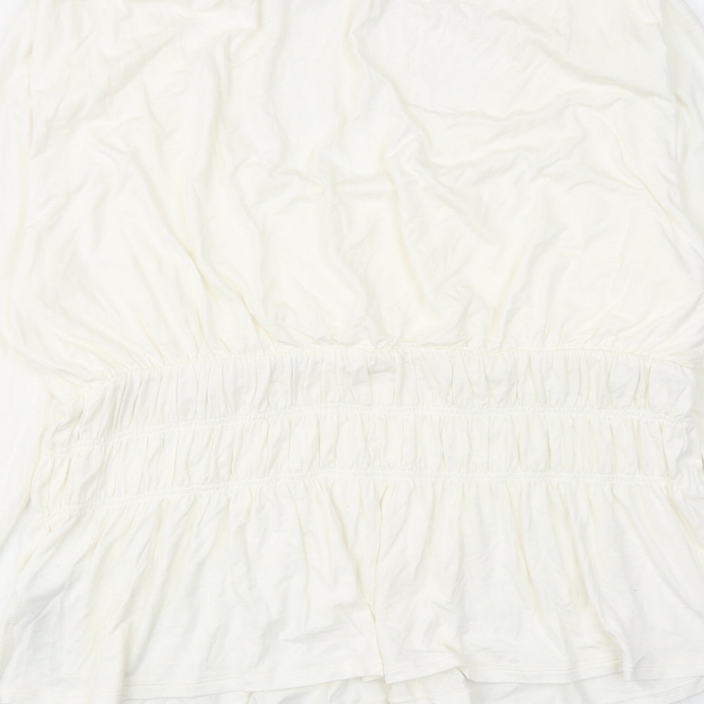 Marks and Spencer Womens White Viscose Basic Blouse Size 16 Scoop Neck - Peplum
