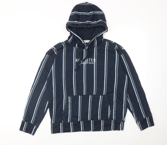 Hollister Mens Blue Striped Cotton Pullover Hoodie Size S