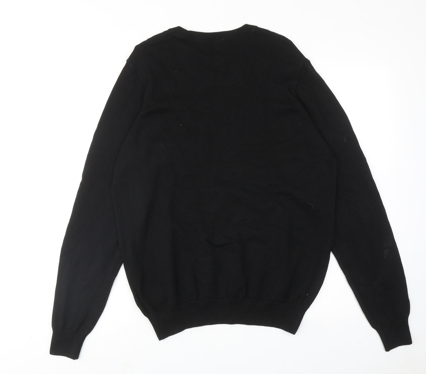 Marks and Spencer Mens Black Round Neck Cotton Pullover Jumper Size L Long Sleeve
