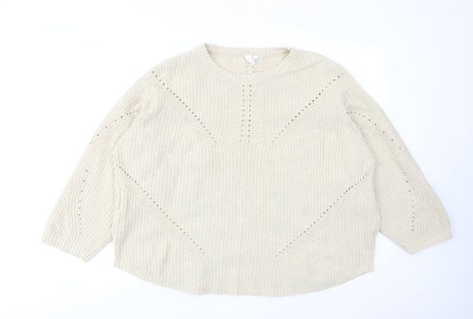 And/Or Womens Beige Round Neck Acrylic Pullover Jumper Size 14