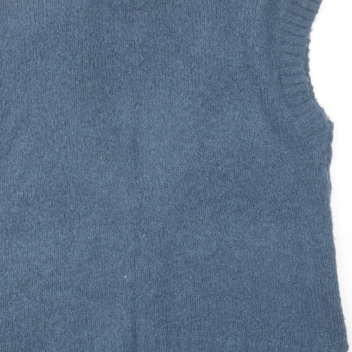 Fransa Womens Blue V-Neck Acrylic Vest Jumper Size S