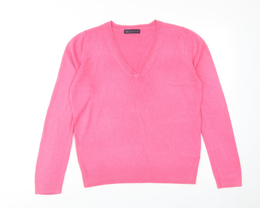 Marks and Spencer Womens Pink V-Neck Acrylic Pullover Jumper Size 12