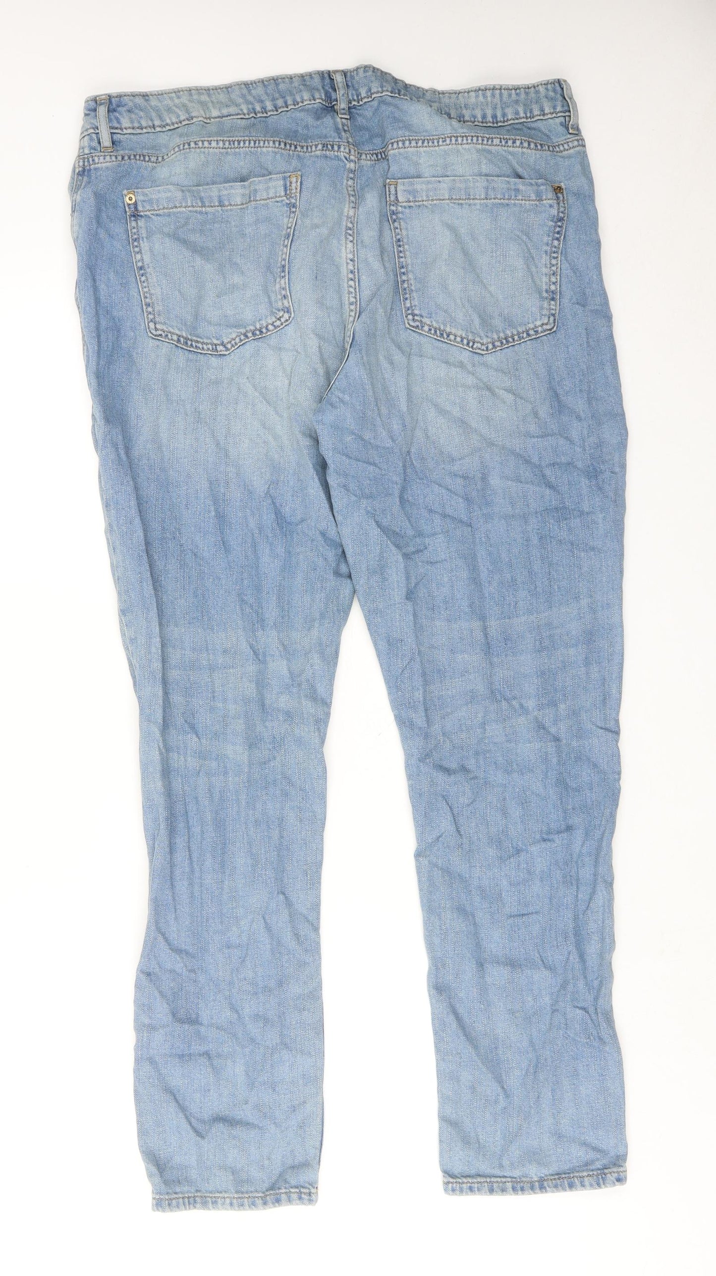Marks and Spencer Womens Blue Cotton Boyfriend Jeans Size 16 Regular Zip