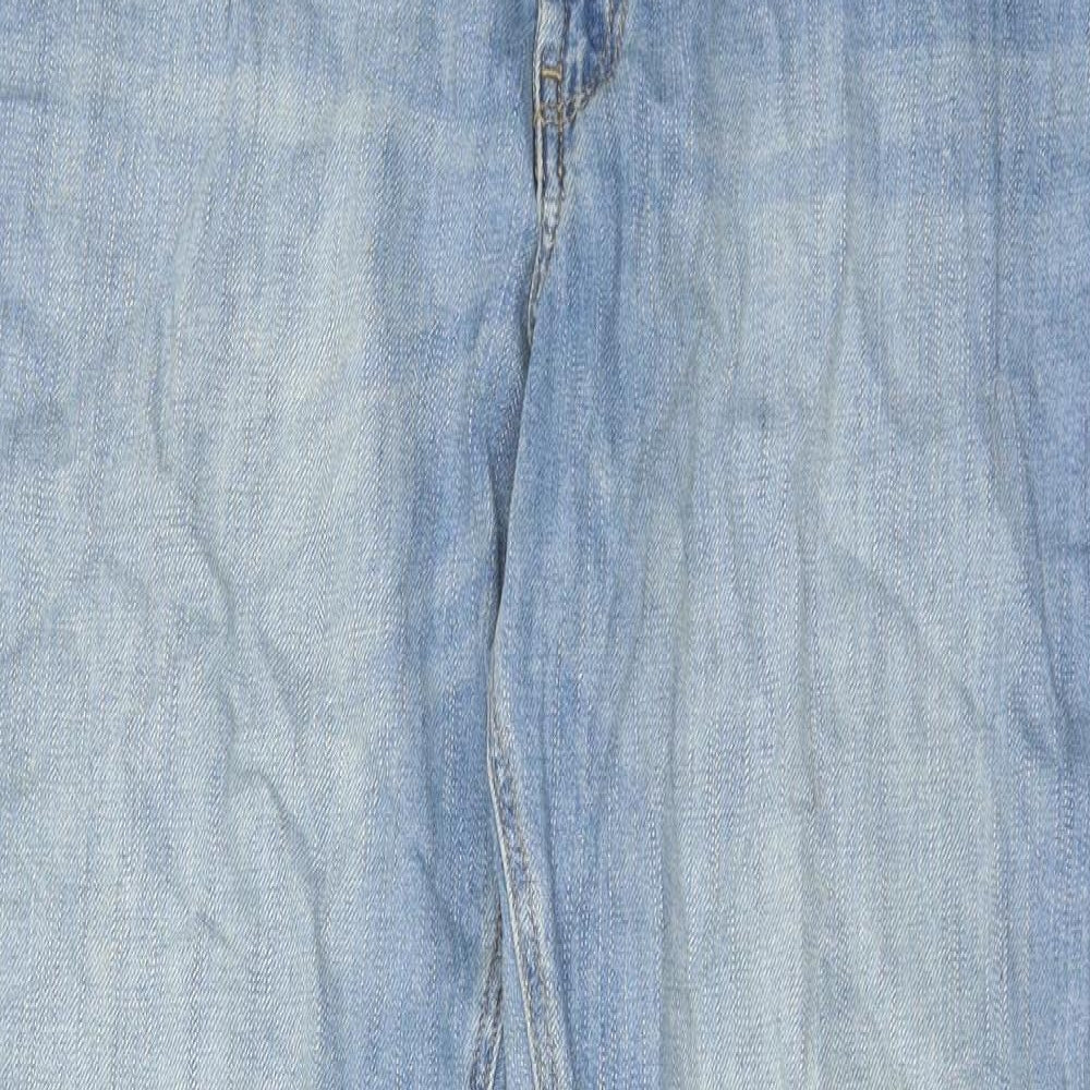 Marks and Spencer Womens Blue Cotton Boyfriend Jeans Size 16 Regular Zip