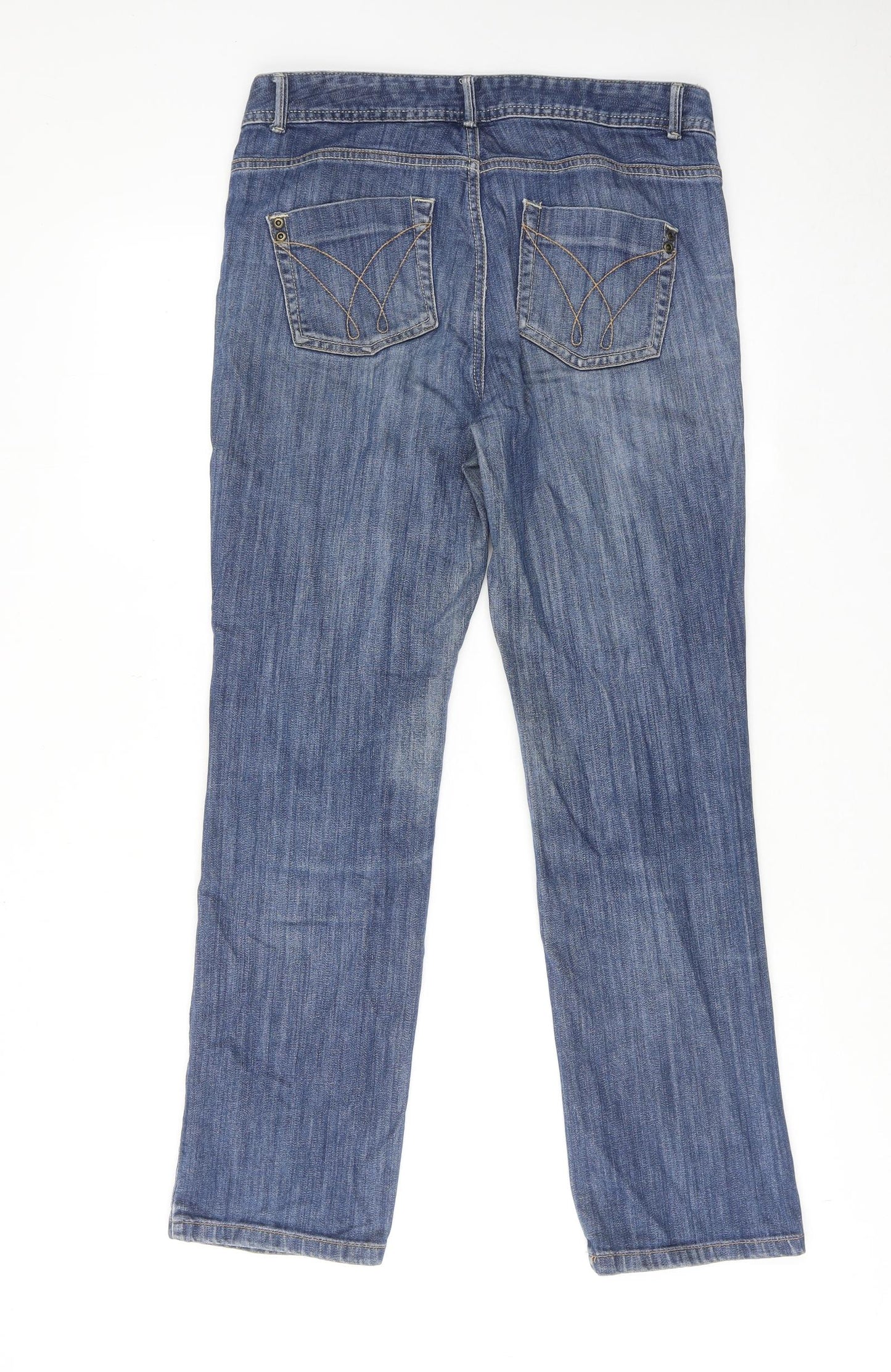 RJR.John Rocha Womens Blue Cotton Straight Jeans Size 12 Regular Zip