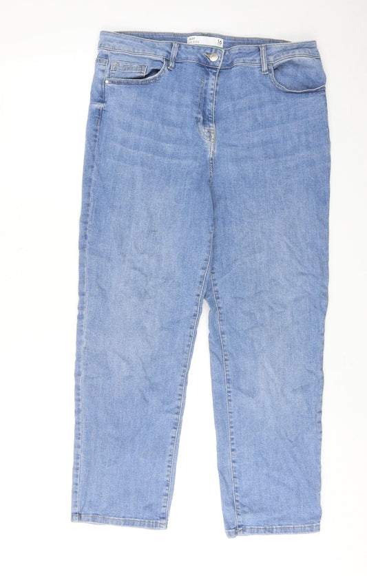 NEXT Womens Blue Cotton Straight Jeans Size 16 Regular Zip