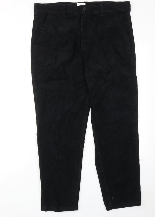 H&M Mens Black Cotton Trousers Size 34 in Regular Zip