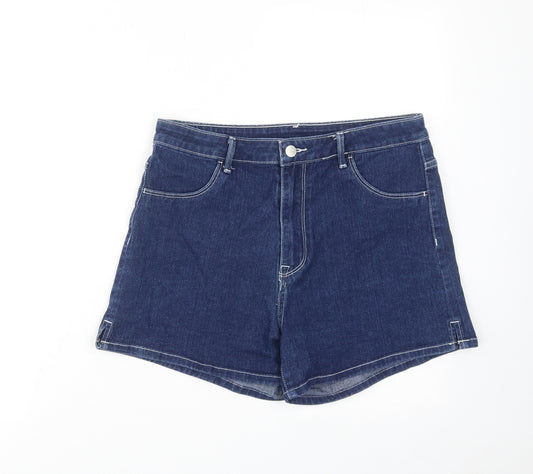 H&M Womens Blue Cotton Mom Shorts Size 14 Regular Zip