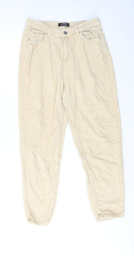 Bershka Womens Beige Cotton Trousers Size 10 Regular Zip