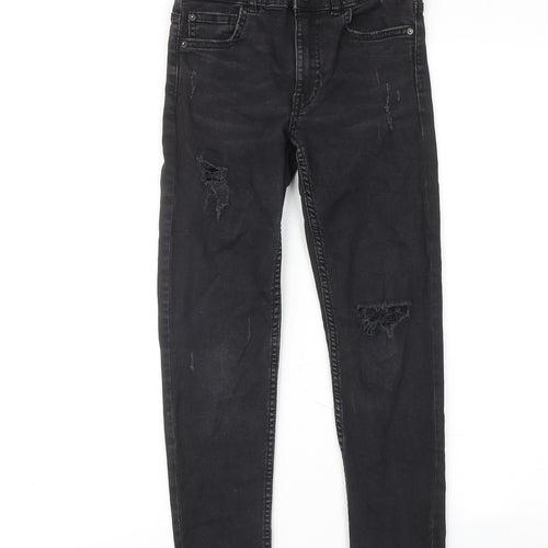 Zara Boys Black Cotton Skinny Jeans Size 9 Years Regular Zip - Distressed