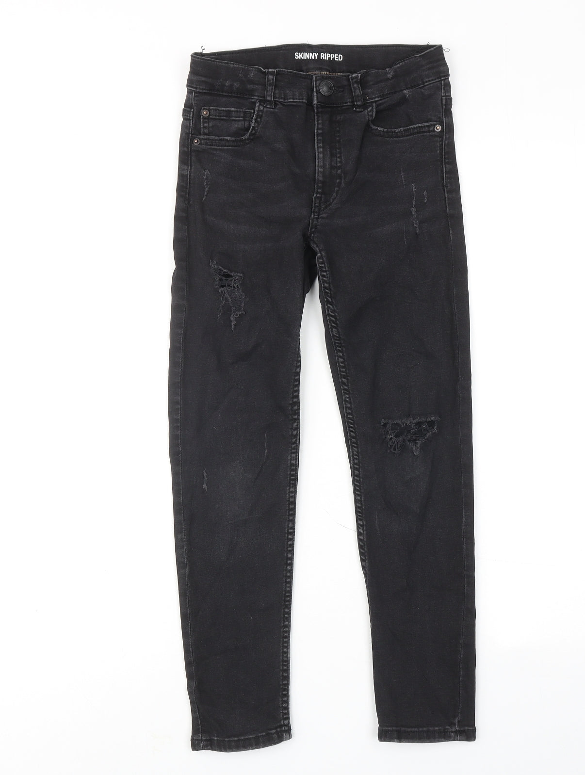 Zara Boys Black Cotton Skinny Jeans Size 9 Years Regular Zip - Distressed