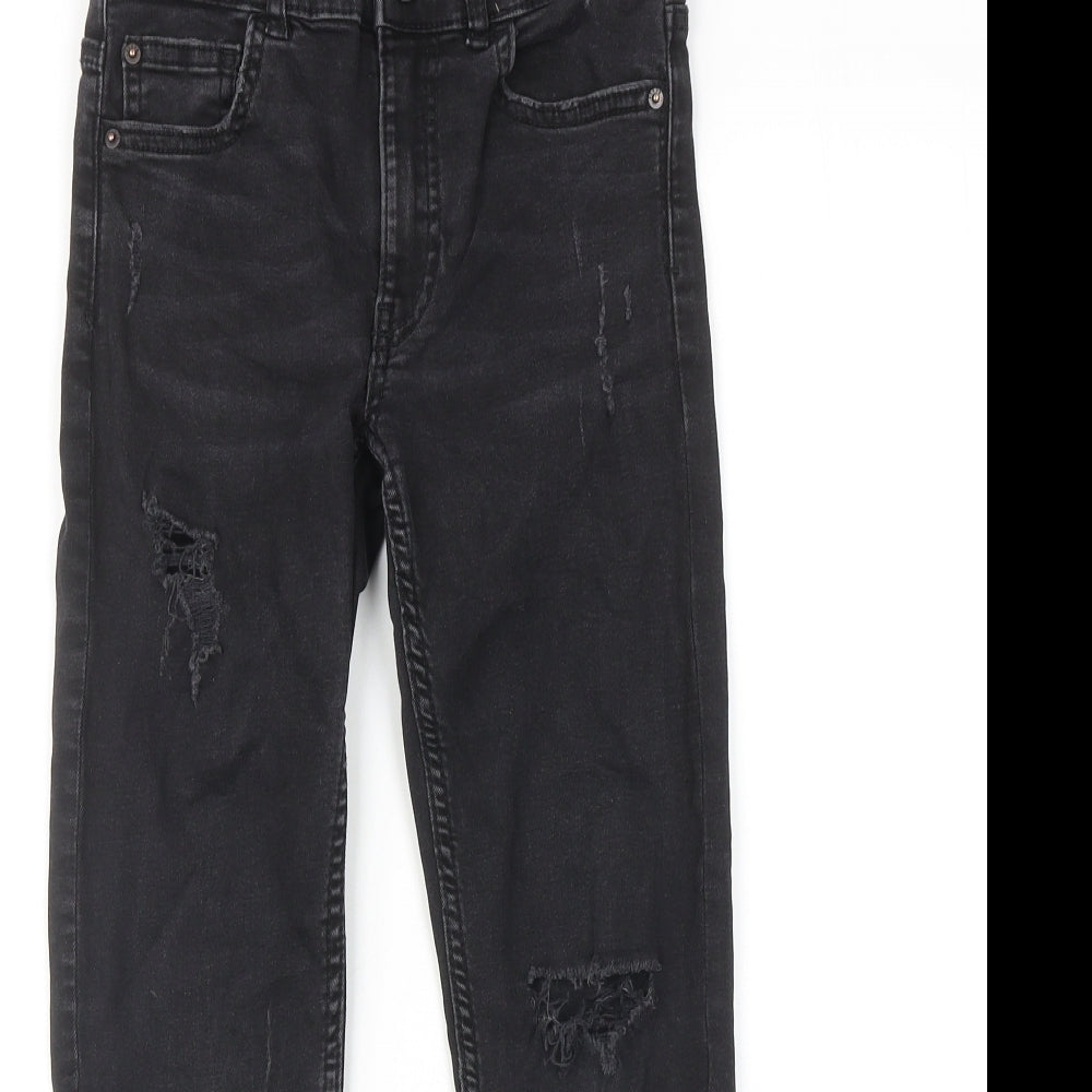 Zara Boys Black Cotton Skinny Jeans Size 9 Years Regular Zip - Distressed