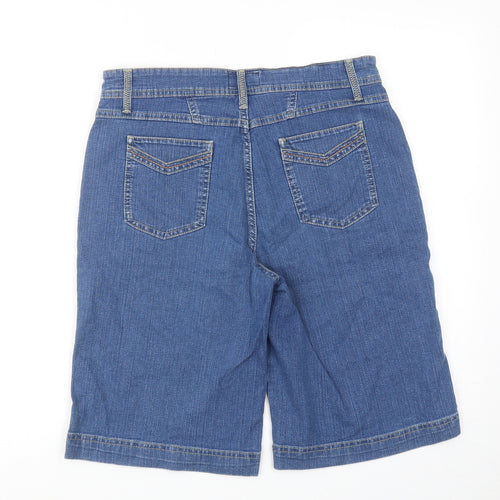 Per Una Womens Blue Cotton Skimmer Shorts Size 12 Regular Zip