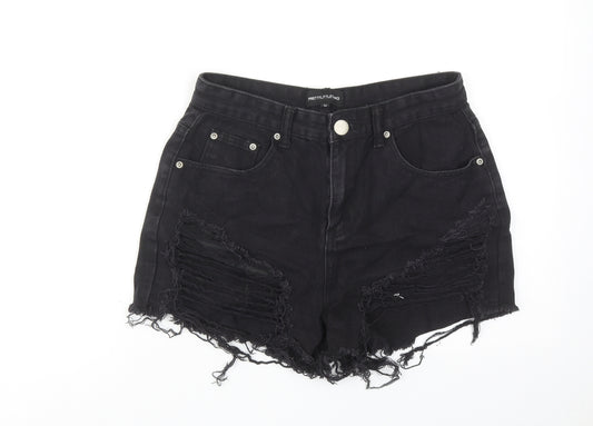 Boohoo Womens Black Cotton Cut-Off Shorts Size 10 Regular Zip - Distressed look