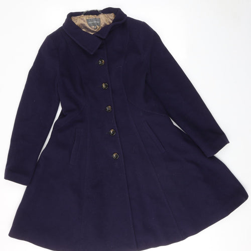 Laura Ashley Womens Blue Overcoat Coat Size 12 Button