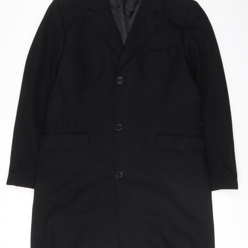 H&M Womens Black Overcoat Coat Size L Button
