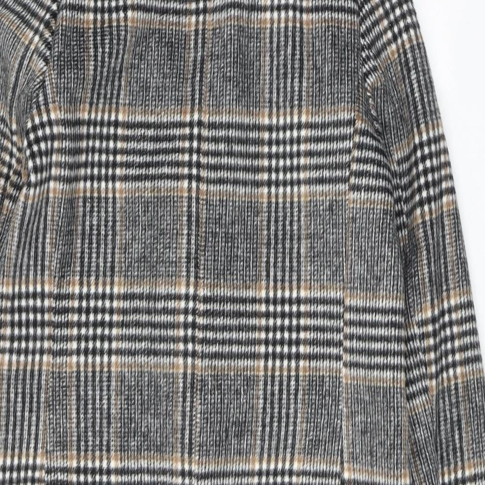 New Look Womens Brown Plaid Overcoat Coat Size 8 Button