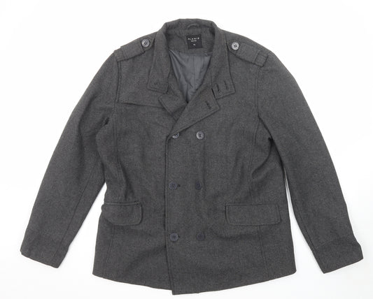 Alaniz Mens Grey Herringbone Pea Coat Coat Size XL Button