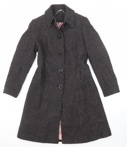 NEXT Womens Black Geometric Overcoat Coat Size 6 Button