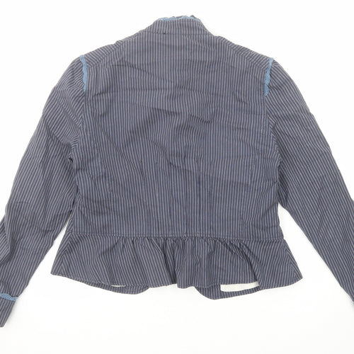 New Look Womens Blue Striped Jacket Blazer Size 14 Hook & Eye - Peplum