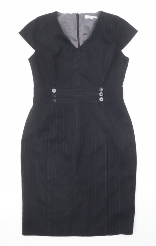 Debenhams Womens Grey Striped Polyester Shift Size 12 V-Neck Zip