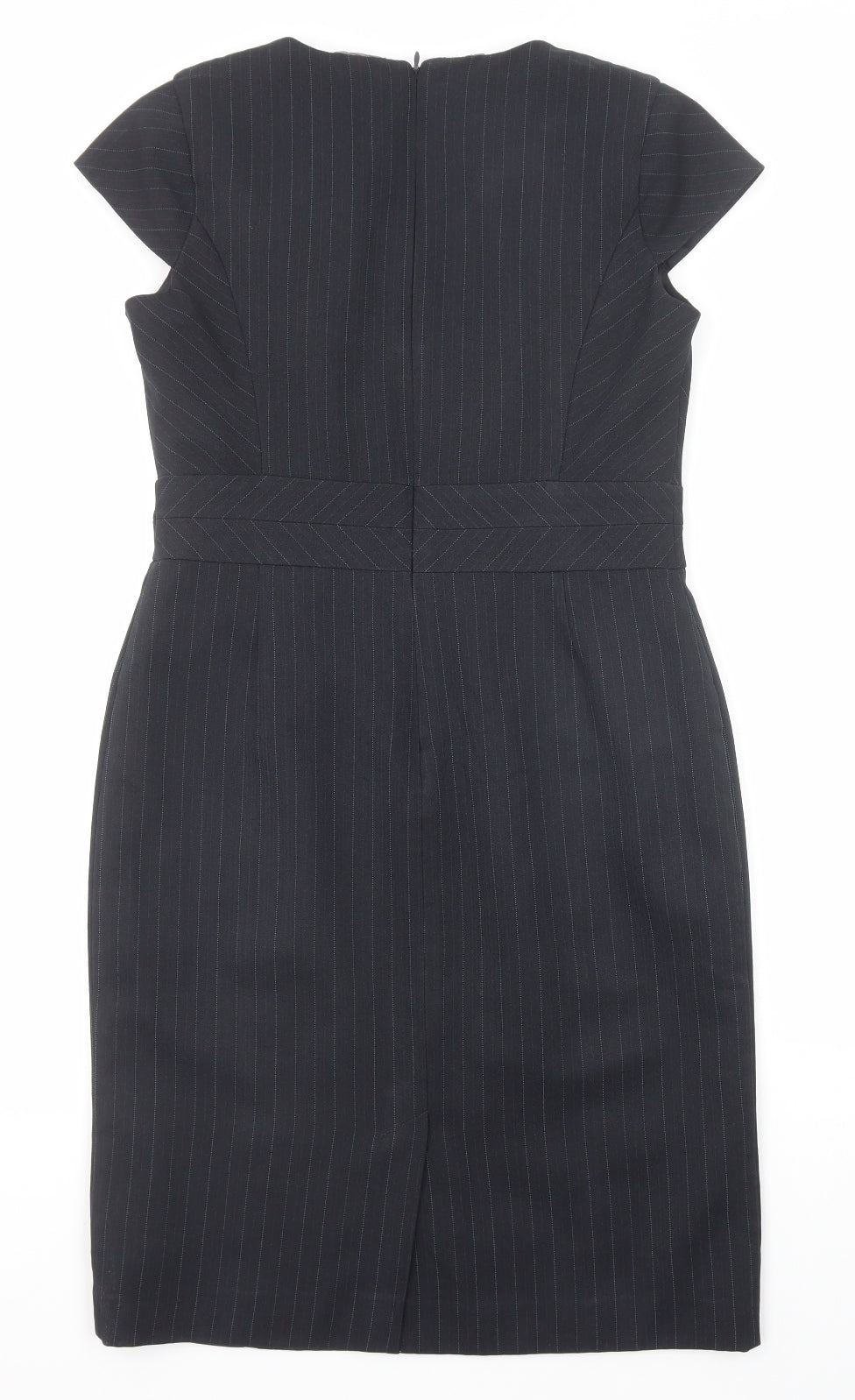 Debenhams Womens Grey Striped Polyester Shift Size 12 V-Neck Zip