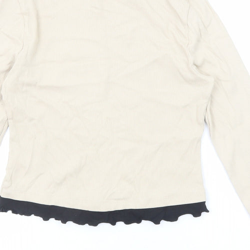 NEXT Womens Beige Cotton Basic Blouse Size 10 Mock Neck - Ribbed
