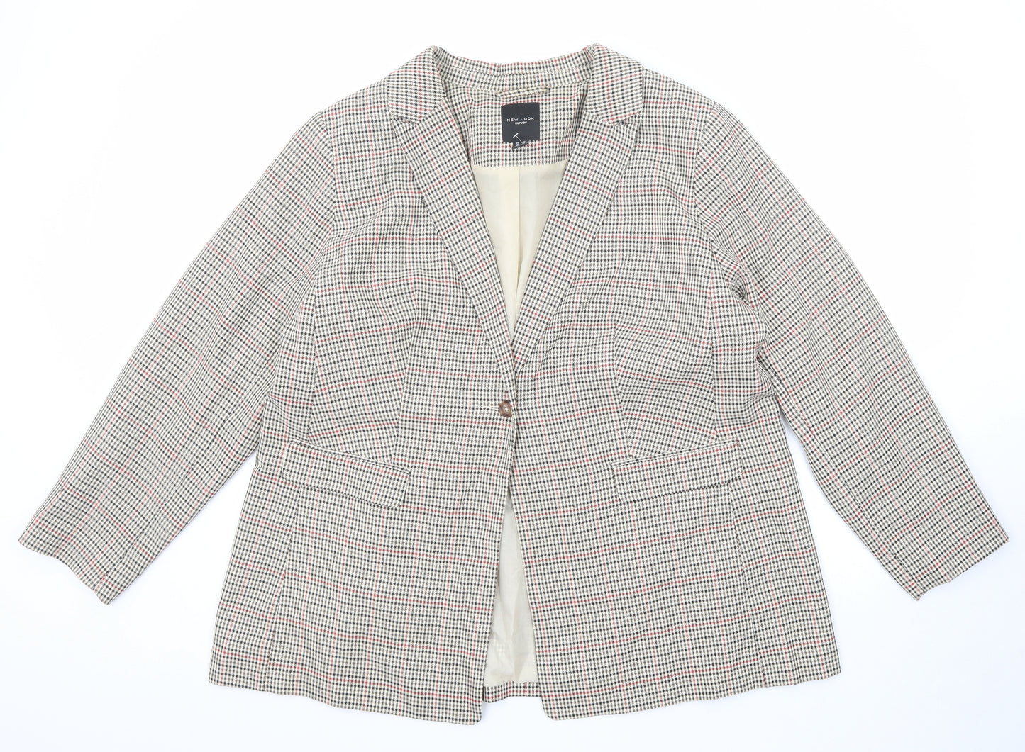 New Look Womens Beige Geometric Polyester Jacket Blazer Size 22