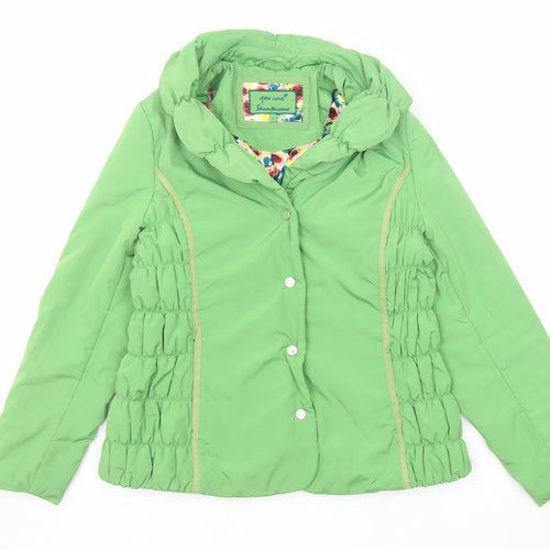 Per Una Womens Green Jacket Size 12 Snap - Ruched Detail