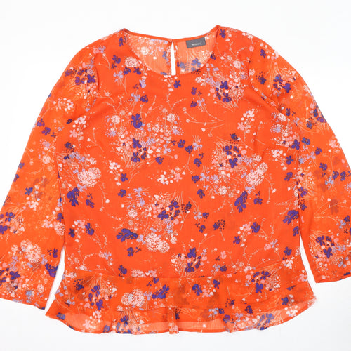 Yessica Womens Orange Geometric Polyester Basic Blouse Size 18 Round Neck