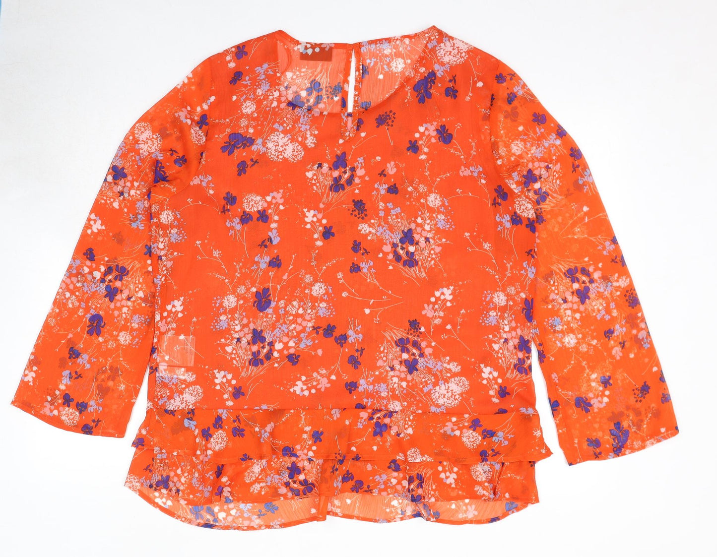 Yessica Womens Orange Geometric Polyester Basic Blouse Size 18 Round Neck