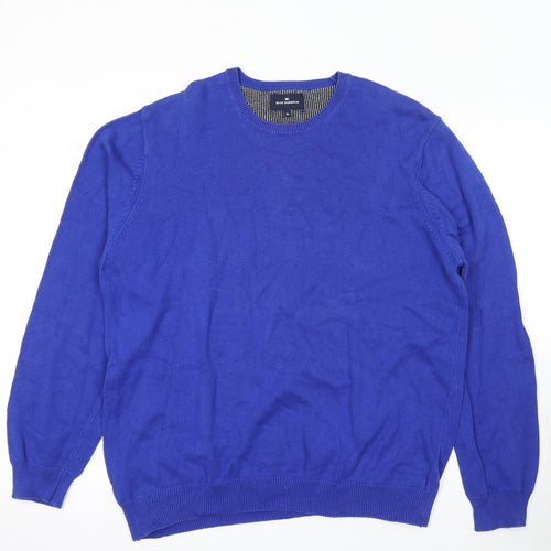 Marks and Spencer Mens Blue Round Neck Cotton Pullover Jumper Size XL Long Sleeve