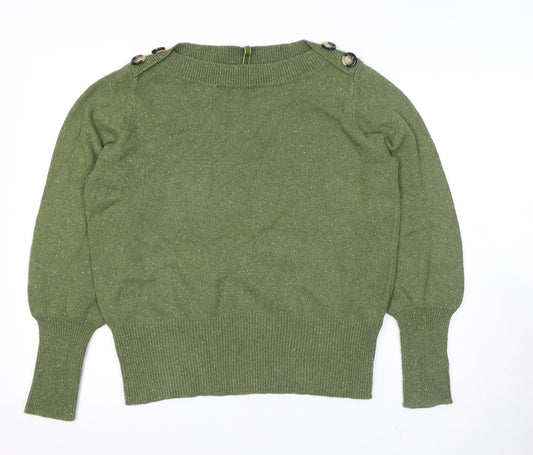 Per Una Womens Green Round Neck Cotton Pullover Jumper Size 14