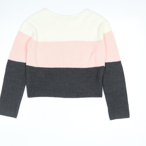 H&M Girls Multicoloured Round Neck Striped Acrylic Pullover Jumper Size 12-13 Years Pullover - Size 12-14 Years