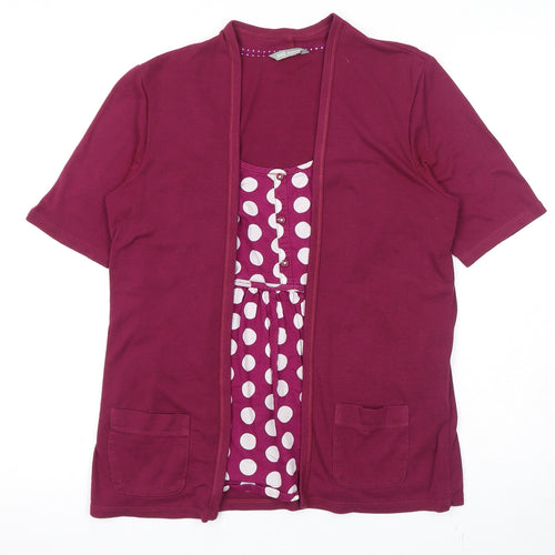 Marks and Spencer Womens Purple Polka Dot Polyester Basic Blouse Size 12 Scoop Neck - Mock Cardigan Top