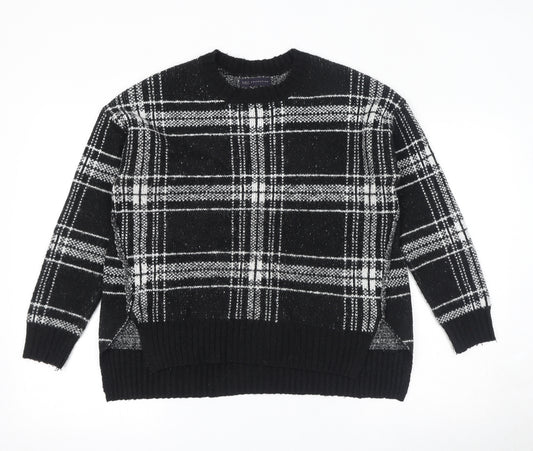Marks and Spencer Womens Black Round Neck Plaid Acrylic Pullover Jumper Size M