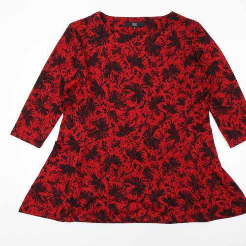 EWM Womens Red Geometric Polyester Basic T-Shirt Size M Round Neck