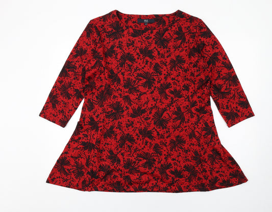 EWM Womens Red Geometric Polyester Basic T-Shirt Size M Round Neck