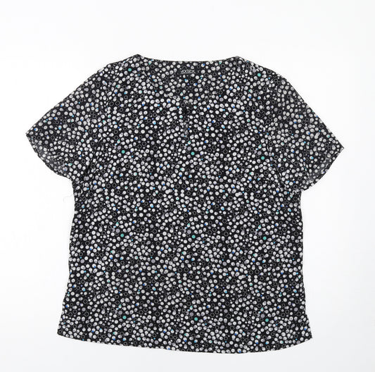Vortex Womens Black Geometric Polyester Basic T-Shirt Size 12 Round Neck