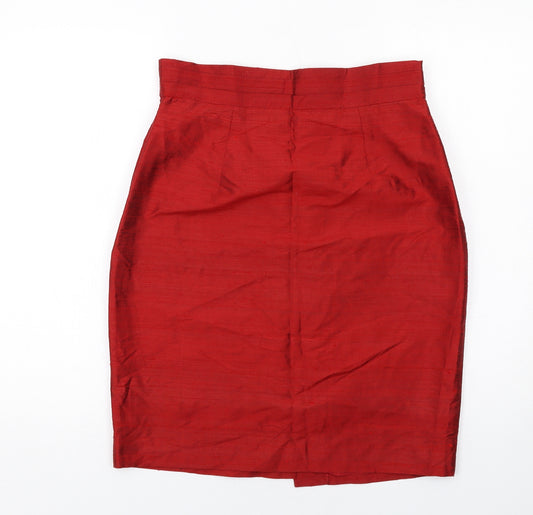 Monsoon Womens Red Silk Straight & Pencil Skirt Size 16 Zip