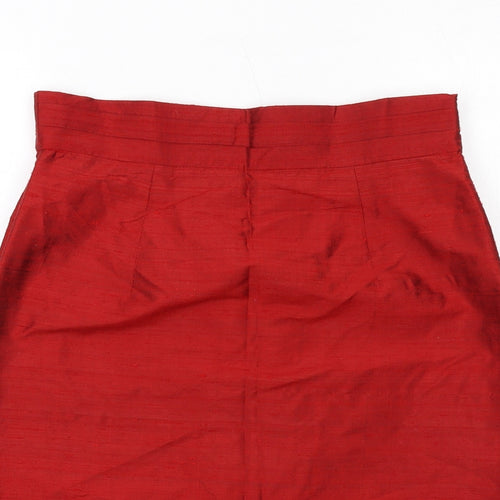 Monsoon Womens Red Silk Straight & Pencil Skirt Size 16 Zip