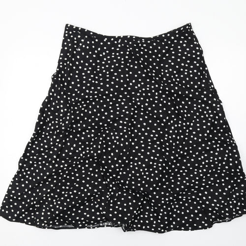 EAST Womens Black Polka Dot Linen Swing Skirt Size 16 Zip