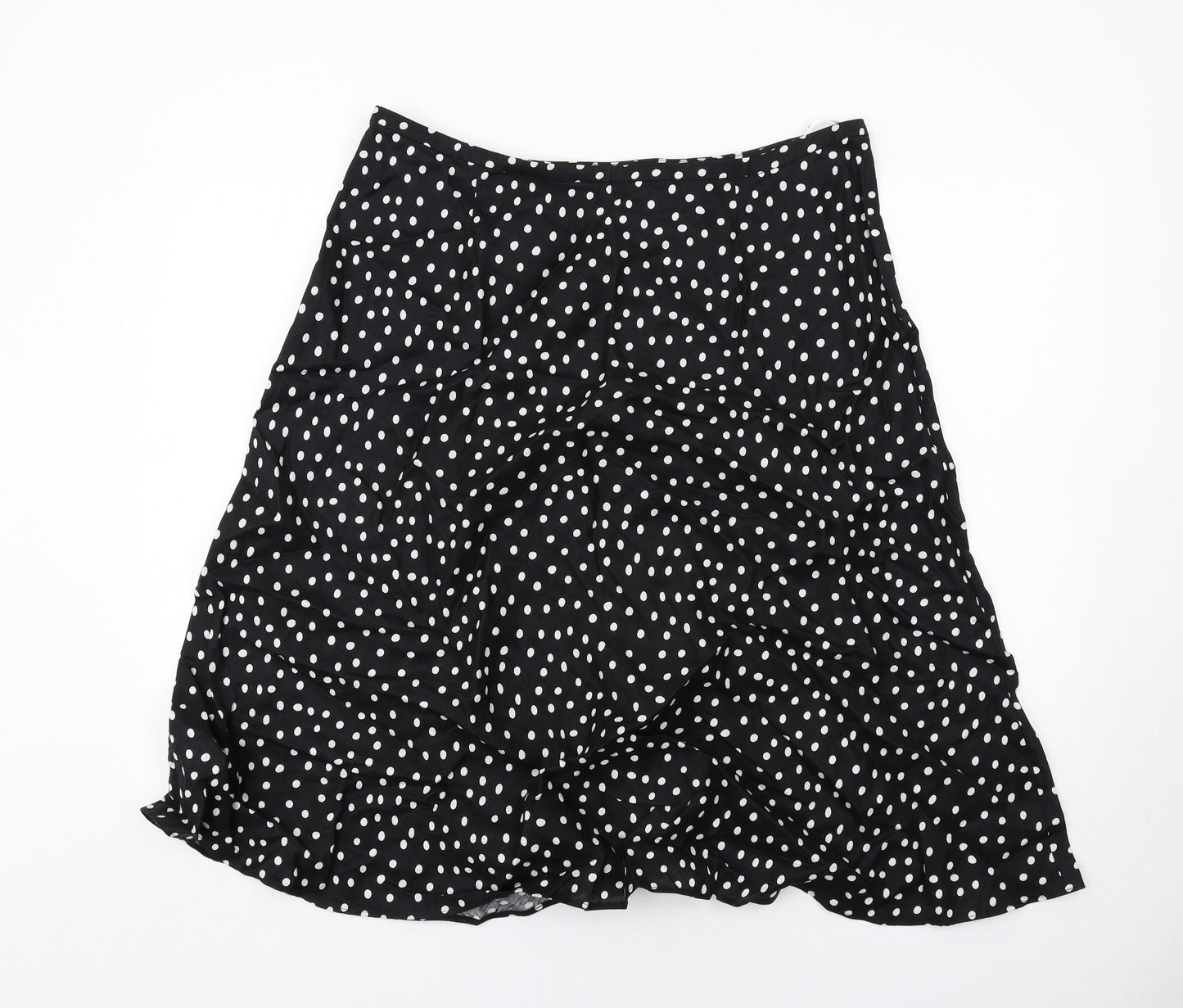 EAST Womens Black Polka Dot Linen Swing Skirt Size 16 Zip