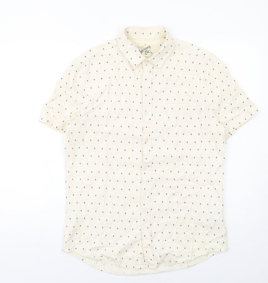 Topman Mens Ivory Geometric Cotton Button-Up Size M Collared Button