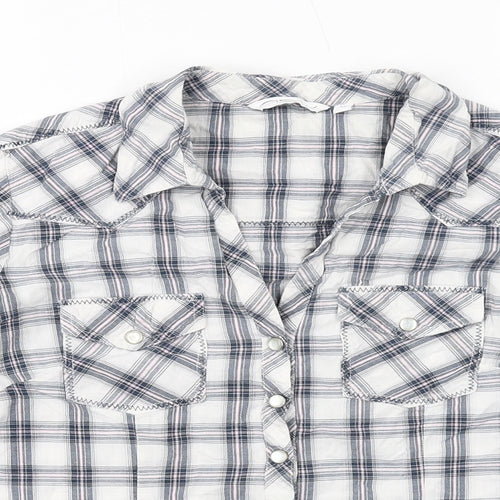 New Look Womens White Plaid Cotton Basic Button-Up Size 12 Collared