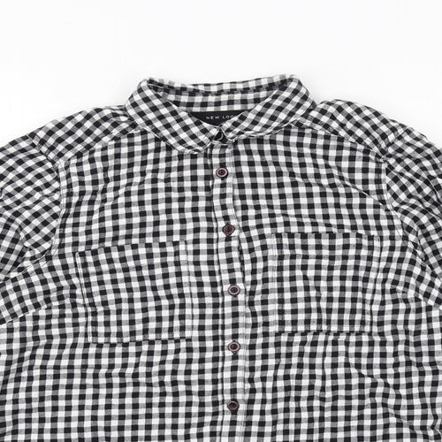 New Look Womens Black Plaid Cotton Basic Button-Up Size 10 Collared